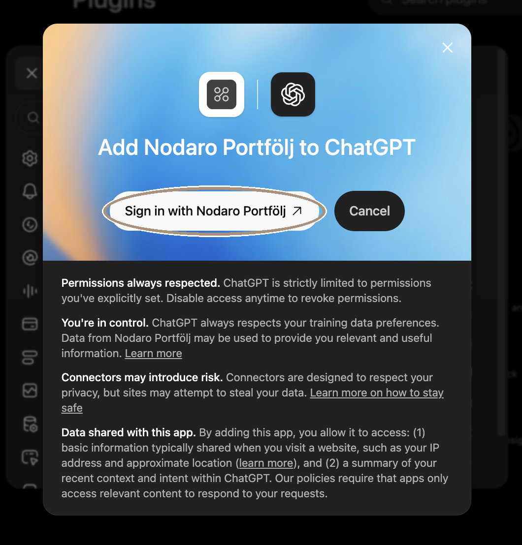 ChatGPT:s ruta Add to ChatGPT med knappen Sign in